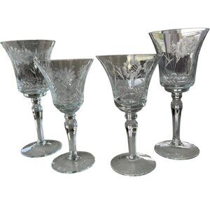 Vintage Etched Crystal Wine Glasses Set Of 4